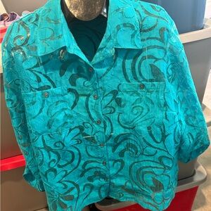 Teal Patterned Button-Up Shirt p41